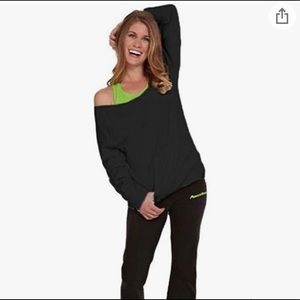 NWT Women’s Flashback Off Shoulder Fleece Crew Sweater Charcoal Dark Gray